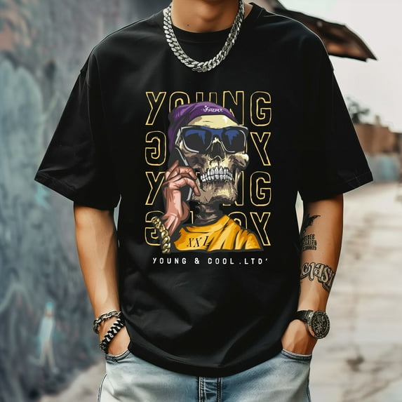 Men's T Shirt Retro Style Pattern Shirt Summer New Trend Sweatshirt M