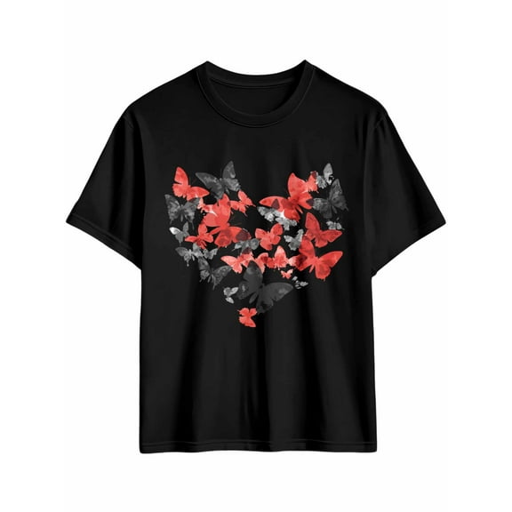 Men's T-Shirt Retro Style Red Black Butterfly Short Sleeve Casual Tee Classic Crew Neck T-Shirt for Men, Black L