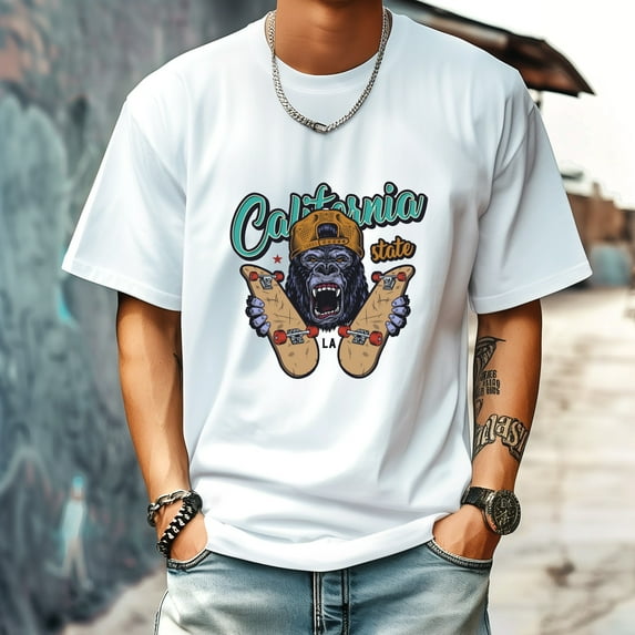 Men's T Shirt Round Neck Patterned Tee Summer New Sports Shirt Vintage Style Gift for Friends XS