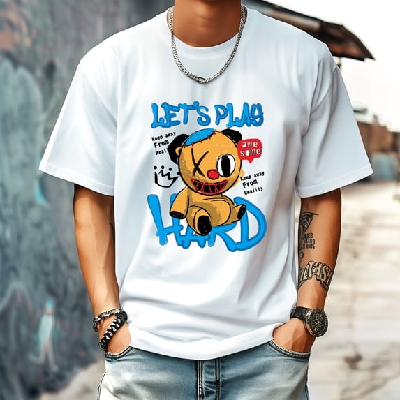 Men's T Shirt Round Neck Patterned Tee Summer New Sports Shirt Vintage Style Gift for Friends XS