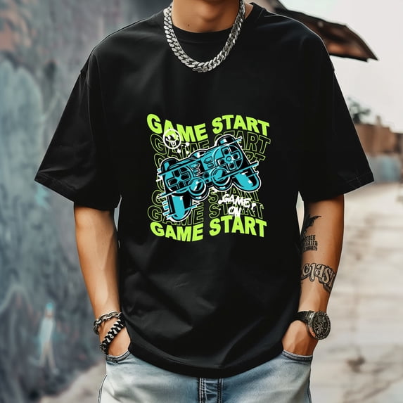Men's T Shirt Round Neck Patterned Tee Summer New Sports Shirt Vintage Style Gift for Friends XS