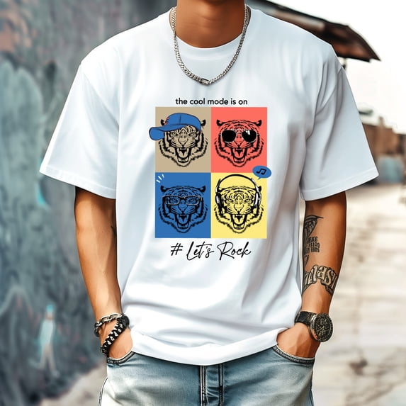 Men's T Shirt Round Neck Patterned Tee Summer New Sports Shirt Vintage Style Gift for Friends XS