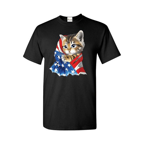 Men's T-Shirt Short Sleeve - American Flag Cat