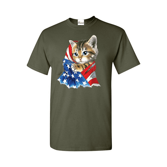 Men's T-Shirt Short Sleeve - American Flag Cat