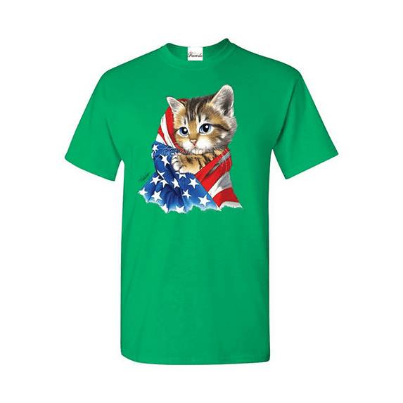 Men's T-Shirt Short Sleeve - American Flag Cat