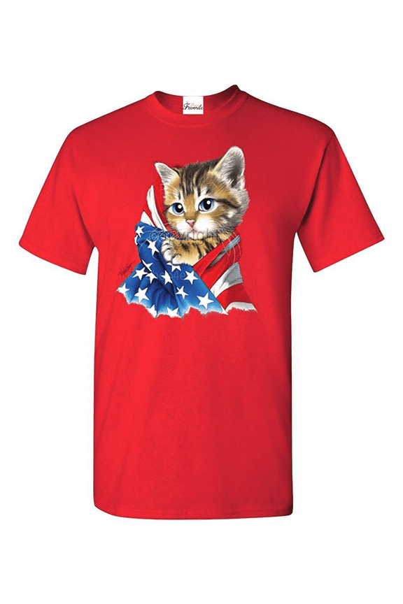 Men's T-Shirt Short Sleeve - American Flag Cat
