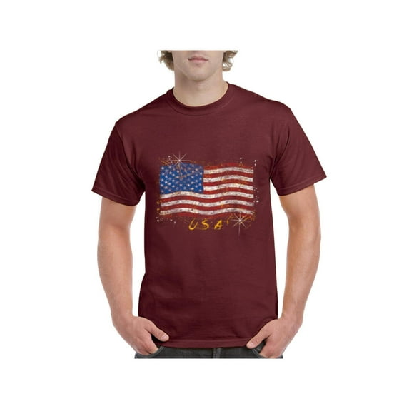 Men's T-Shirt Short Sleeve - American Flag USA in Gold