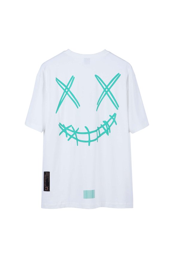 Men's T-Shirt Short Sleeve Big Silhouette Large Size Fun Stylish Smile Face Text Print Street Style Unisex Oversized Cotton 100% Soft T-Shirt Summer Outfit Summer(white,L)