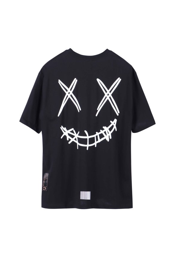 Men's T-Shirt Short Sleeve Big Silhouette Large Size Fun Stylish Smile Face Text Print Street Style Unisex Oversized Cotton 100% Soft T-Shirt Summer Outfit Summer(black,XL)