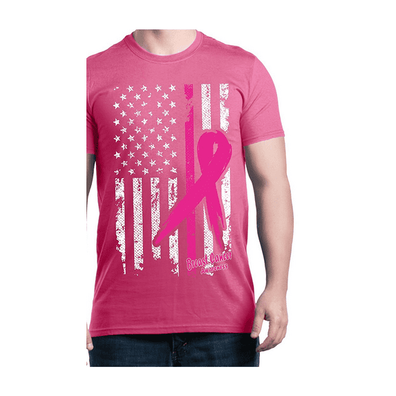 Men's T-Shirt Short Sleeve - Cancer Ribbon American Flag
