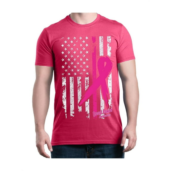 Men's T-Shirt Short Sleeve - Cancer Ribbon American Flag