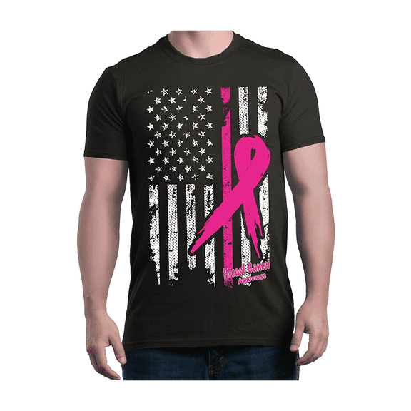 Men's T-Shirt Short Sleeve - Cancer Ribbon American Flag