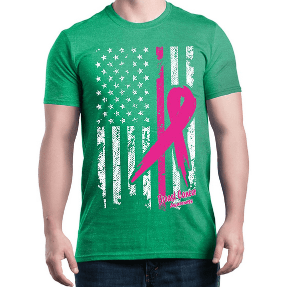Men's T-Shirt Short Sleeve - Cancer Ribbon American Flag