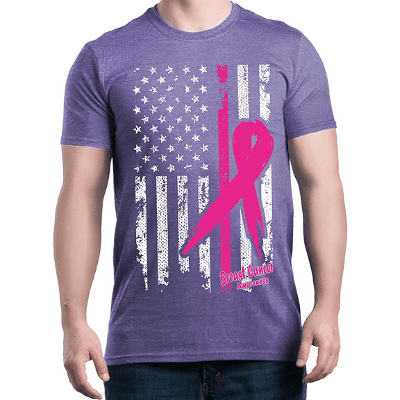 Men's T-Shirt Short Sleeve - Cancer Ribbon American Flag