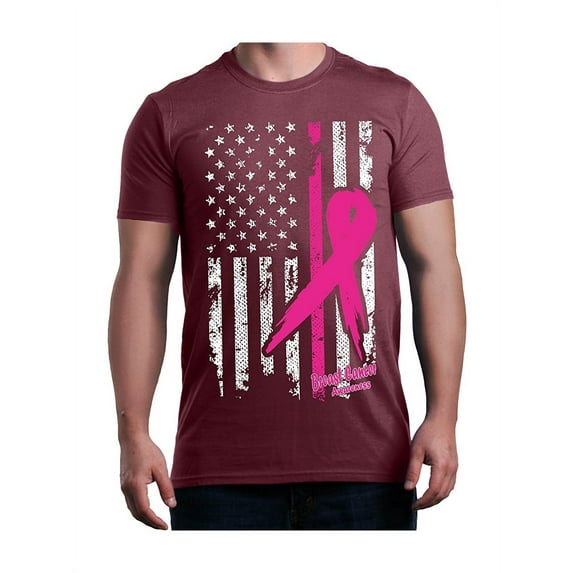 Men's T-Shirt Short Sleeve - Cancer Ribbon American Flag