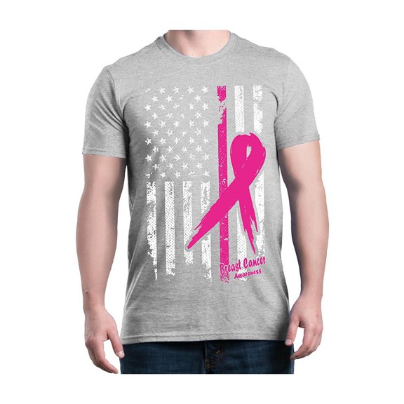 Men's T-Shirt Short Sleeve - Cancer Ribbon American Flag