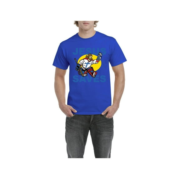 Men's T-Shirt Short Sleeve - Jesus Saves Hockey Goalie