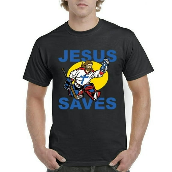 Men's T-Shirt Short Sleeve Jesus Saves Hockey Goalie
