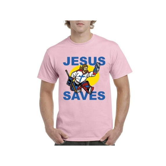 Men's T-Shirt Short Sleeve - Jesus Saves Hockey Goalie