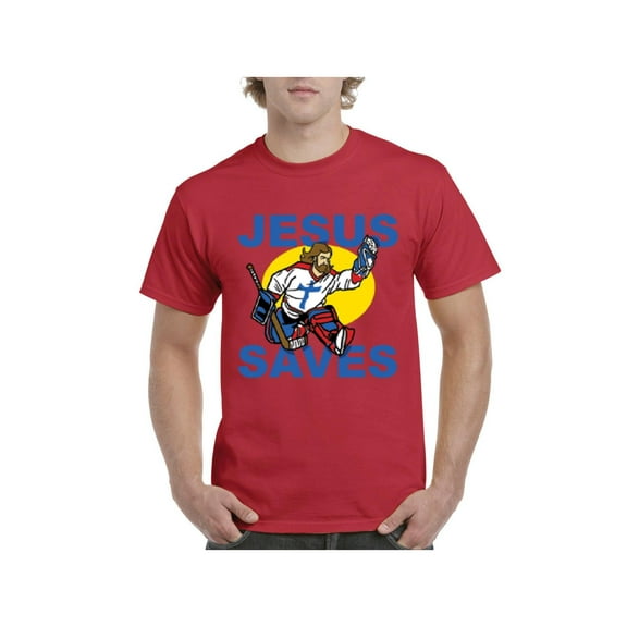 Men's T-Shirt Short Sleeve - Jesus Saves Hockey Goalie