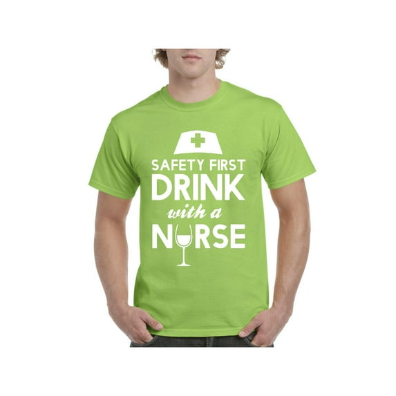 Men's T-Shirt Short Sleeve - Safety First With A Nurse