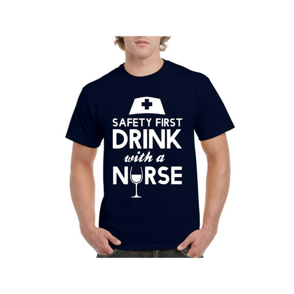 Men's T-Shirt Short Sleeve - Safety First With A Nurse