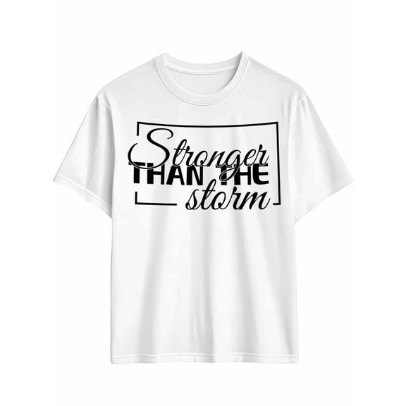 Men's T-Shirt Simple Art Stronger Than The Storms Short Sleeve Casual Tee Classic Crew Neck T-Shirt for Men, White M