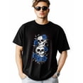 thumbnail image 1 of Men's T-Shirt Skull Blue Rose Flower Short Sleeve Casual Tee Classic Crew Neck T-Shirt for Men, M, 1 of 7