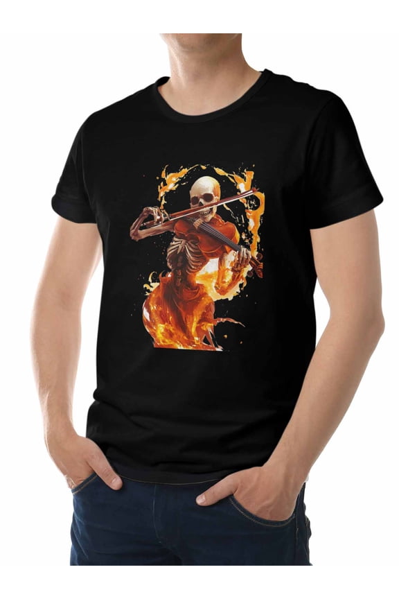 Men's T-Shirt,Skull Fire Short Sleeve Crewneck Casual Tee Shirts,Black-S