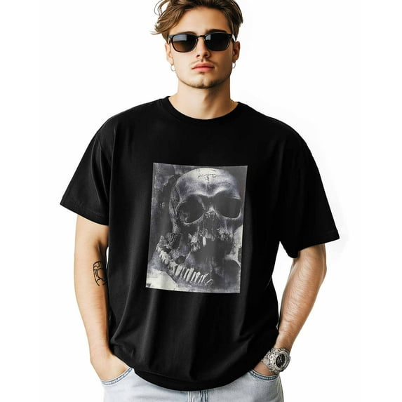Men's T-Shirt Skull Graphic Horror Art Short Sleeve Casual Tee Classic Crew Neck T-Shirt for Men, XL
