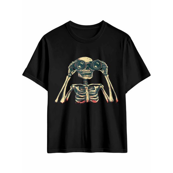 Men's T-Shirt Skull with Binoculars Funny Short Sleeve Casual Tee Classic Crew Neck T-Shirt for Men, M