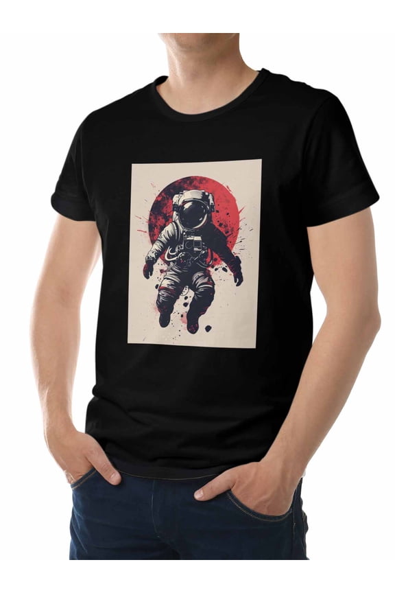 Men's T-Shirt,Spaceman Moon Short Sleeve Crewneck Casual Tee Shirts,Black-XS