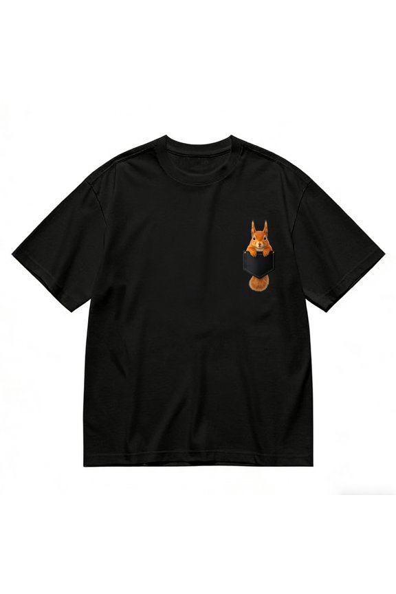 Men's T-Shirt Squirrel In Pocket Design Comfortable And Versatile Outdoor Casual Short Sleeve