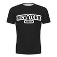 thumbnail image 1 of Rggeeun Men'S T-Shirt Stylish New York Letter Print Short Sleeve Crew Neck Breathable Cotton Linen Knit Summer For Workout Lightweight Tee,Black,Xxxxl, 1 of 4