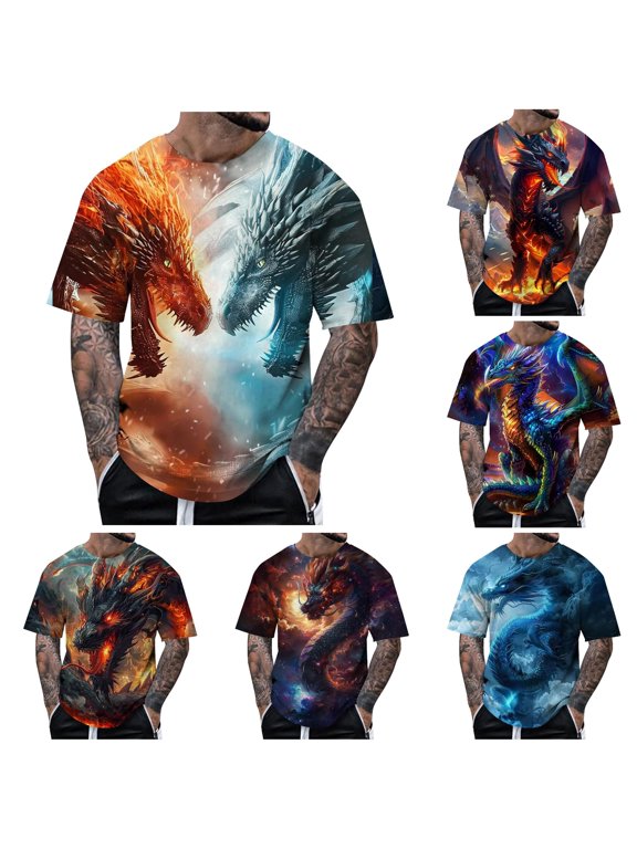 Men's T Shirt Summer Short Sleeve T Shirt Top Animal Themed Shirt Graphic Shirt Mens T Shirt Tall Mens Set Mens Medium T Shirts Size Men T Shirts for Men Short