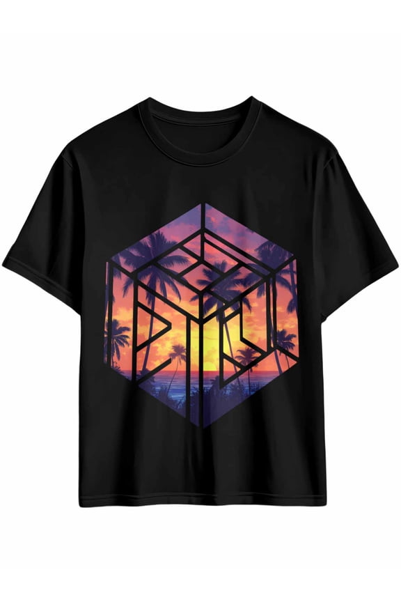 Men's T-Shirt Sunset Color Block Street Art Geometric Short Sleeve Casual Tee Classic Crew Neck T-Shirt for Men, 2XL