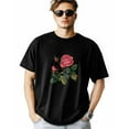 thumbnail image 1 of Men's T-Shirt Three Roses Flower Bud Green Leaf Plant Embroidery Style Short Sleeve Casual Tee Classic Crew Neck T-Shirt for Men, 3XL, 1 of 7
