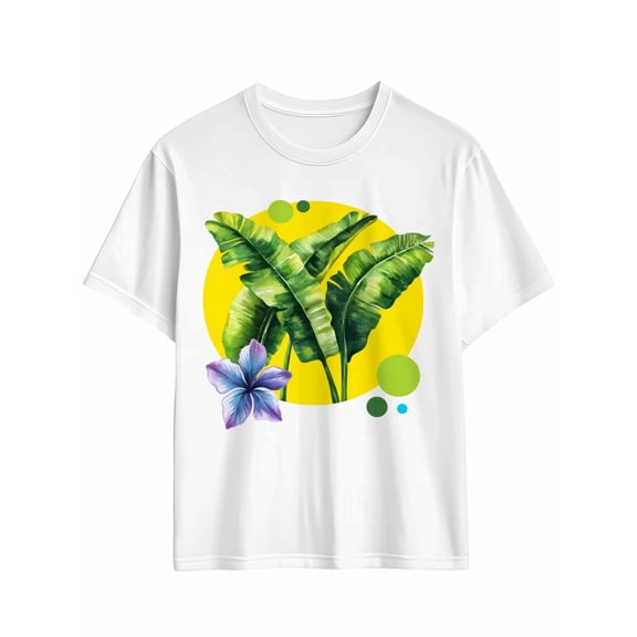 Men's T-Shirt Tropical Banana Leaves Floral Modern Short Sleeve Casual Tee Classic Crew Neck T-Shirt for Men, White L