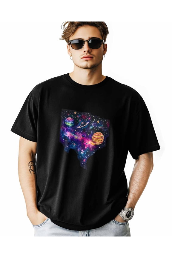 Men's T-Shirt Universe Starry Sky Planets Short Sleeve Casual Tee Classic Crew Neck T-Shirt for Men, 2XL