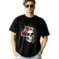 thumbnail image 1 of Men's T-Shirt Vintage Abstract Skull Red Flowers Short Sleeve Casual Tee Classic Crew Neck T-Shirt for Men, S, 1 of 7