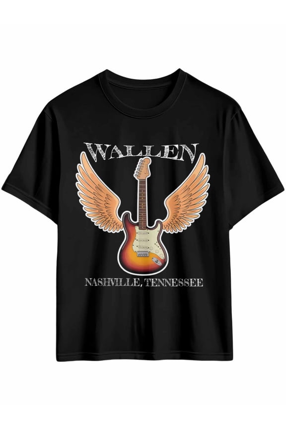 Men's T-Shirt WALLEN NASHVILLE,TENNESSEE Guitar Wings Short Sleeve Casual Tee Classic Crew Neck T-Shirt for Men, Black 4XL