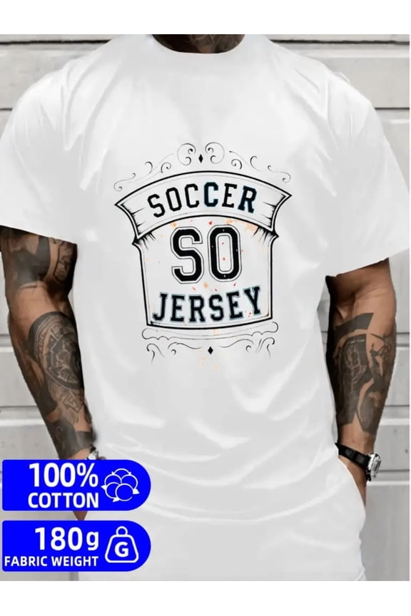 Men's T-Shirt White Pure Cotton Soccer Jersey Letter Print Short Sleeve Casual Daily Wear