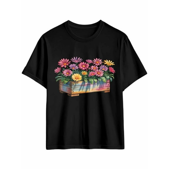 Men's T-Shirt Wooden Daisy Flower Box Short Sleeve Casual Tee Classic Crew Neck T-Shirt for Men, 4XL