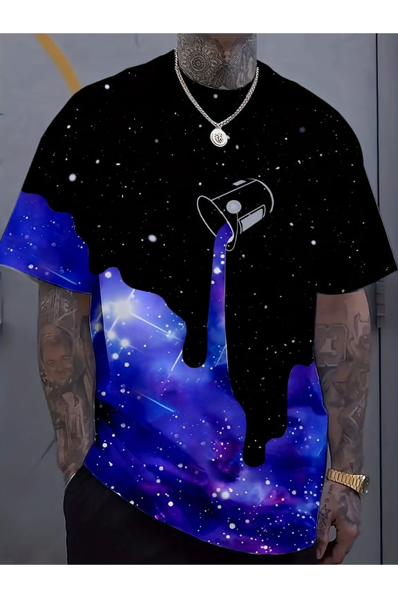 Men's T-Shirt with 3D Printed Colorful Star Pattern - Casual Fashion Tee for Casual Attire