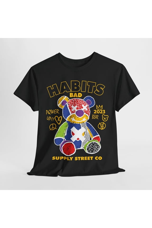Men's T-Shirt with Colorful Cartoon Teddy Bear Design - Trendy Graphic Wear