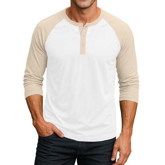 Men's T Shirts 3/4 Sleeve Button Henley Neck Color Block Pullover Tops Lightweight Classic Slim Fit Workout Basic Tees Z001-White 3XL
