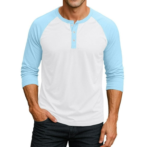 Men's T Shirts 3/4 Sleeve Button Henley Neck Color Block Pullover Tops Lightweight Classic Slim Fit Workout Basic Tees Z002-White S