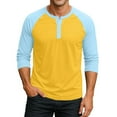 thumbnail image 1 of Men's T Shirts 3/4 Sleeve Button Henley Neck Color Block Pullover Tops Lightweight Classic Slim Fit Workout Basic Tees Z002-Yellow XL, 1 of 6