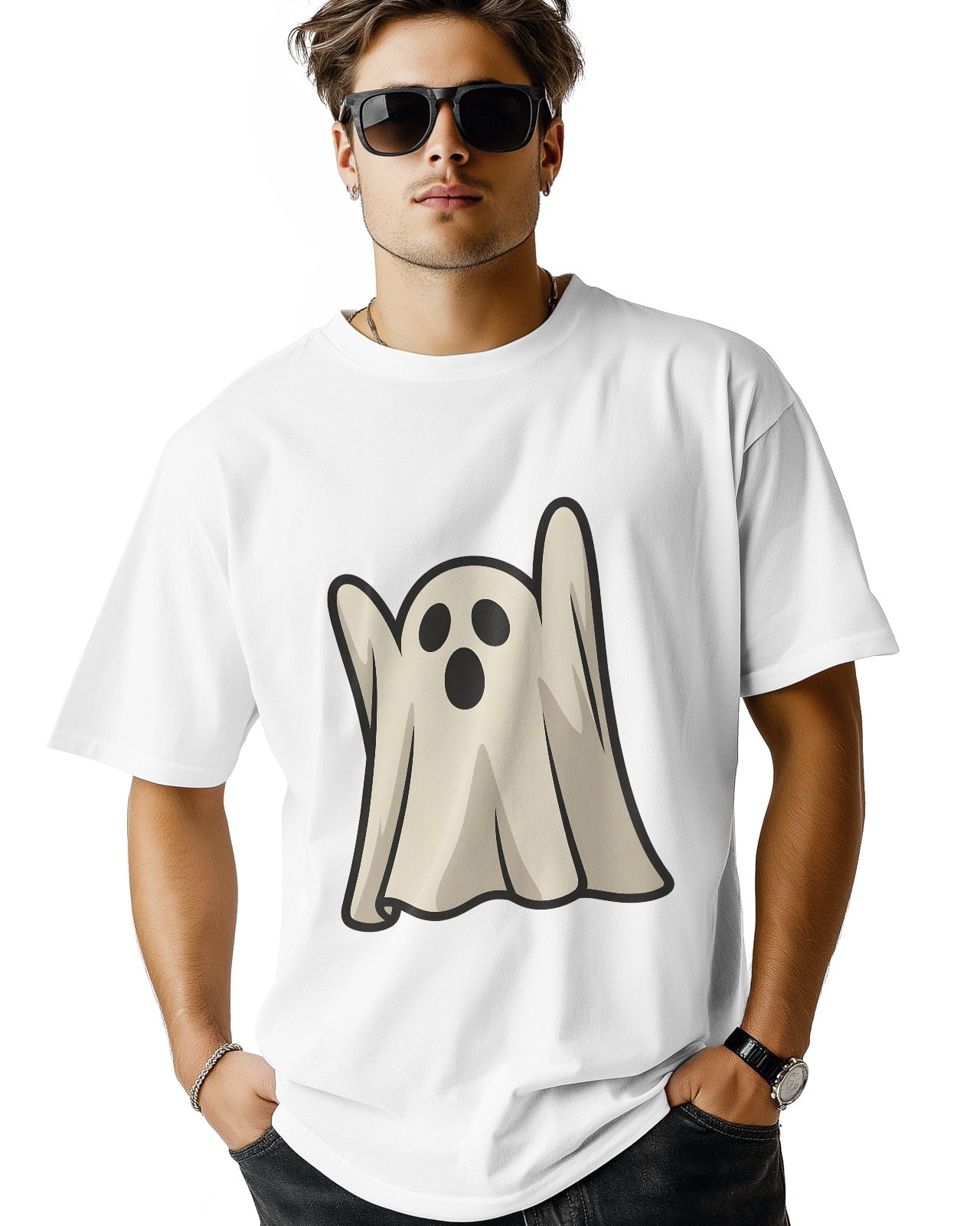Men's T Shirts, All Saints Lovely Ghost Arms up Horror Cartoon T