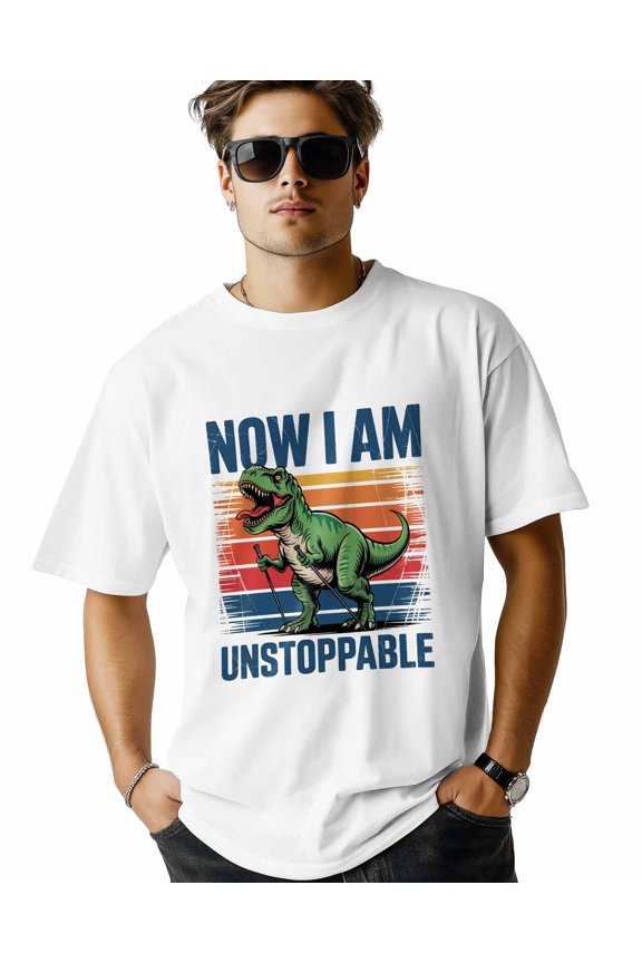Men's T Shirts, Am Unstoppable Dinosaur Modern T-Shirt for Men Crew Neck Tees Cotton Tops, White, L
